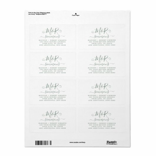 Étiquette Adresse de retour du script de mariage de gros mon (Feuille entière)