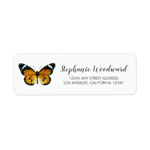 Étiquette Adresse de retour du script de papillon orange vin