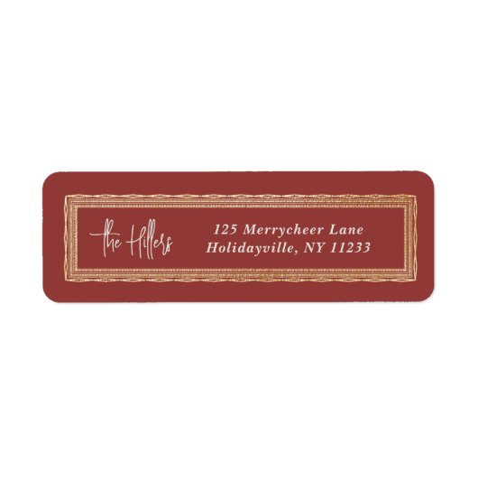 Étiquette Adresse de retour du script de trame rouge et or (Devant)