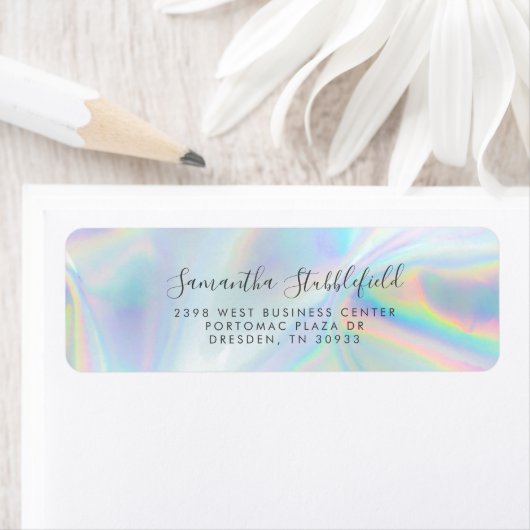 Étiquette Adresse de retour du script holographique moderne (En situation)