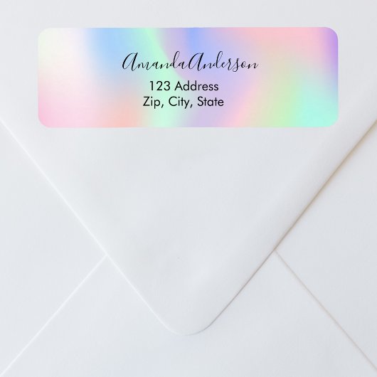 Étiquette Adresse de retour du script rose violet holographi