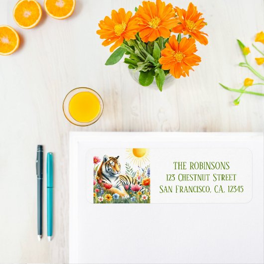 Étiquette Adresse de retour du tigre d'aquarelle de printemp
