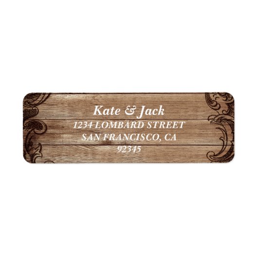 Étiquette Adresse de retour en bois gravé vintage (Devant)