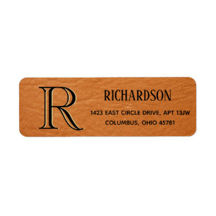 Étiquette Adresse de retour en cuir monogramme personnalisé