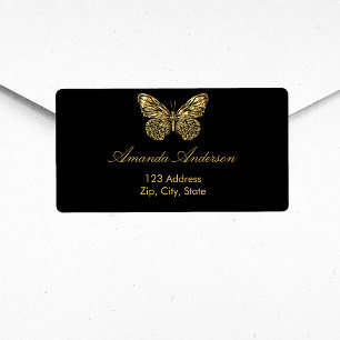 Étiquette Adresse de retour en or noir papillon expédition
