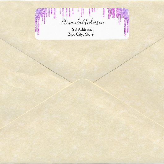 Étiquette Adresse de retour en violet blanc pailleté