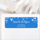 Étiquette Adresse de retour étoiles blanc bleu clair (En situation)