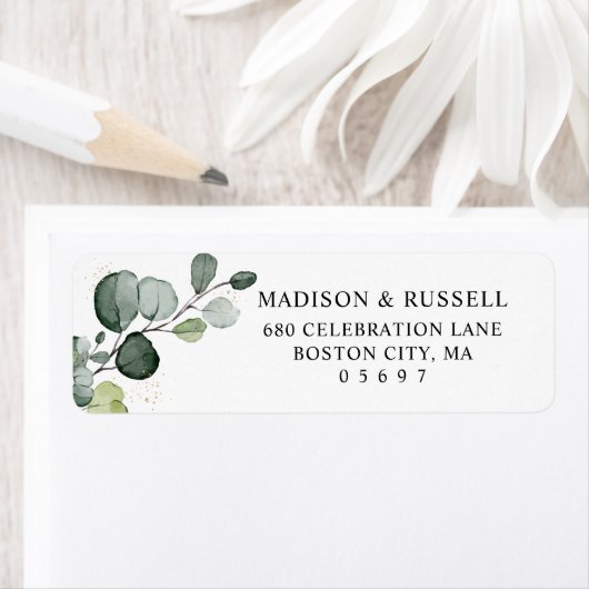 Étiquette Adresse de retour feuilles d'eucalyptus (En situation)