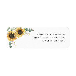 Étiquette Adresse de retour Fleur de tournesol Eucalyptus