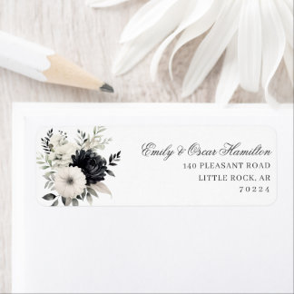 Étiquette Adresse de retour Floral foncé Noir & Crème Boho