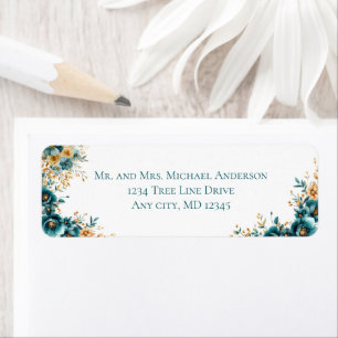 Étiquette Adresse de retour florale aquarelle sarcelle or