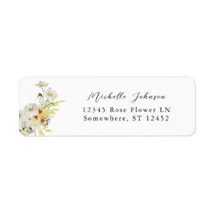 Étiquette Adresse de retour Florale blanche et jaune Étiquet