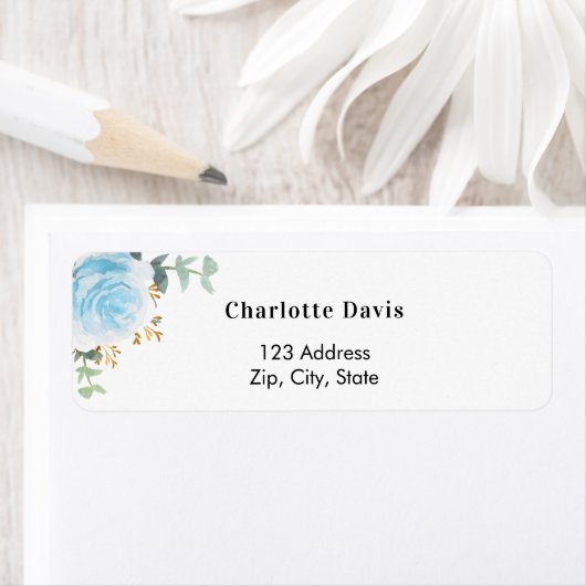 Étiquette Adresse de retour florale bleue (En situation)