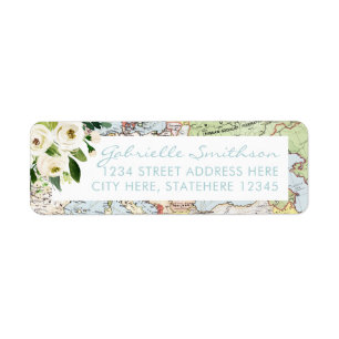 Étiquette Adresse de retour florale de vert bleu de carte