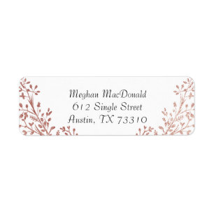 Étiquette Adresse de retour florale d'or rose chic et