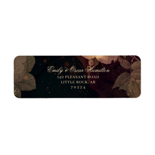 Étiquette Adresse de retour florale gothique boho rouge fonc (Devant)