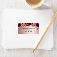 Adresse de retour florales bordeaux or rose