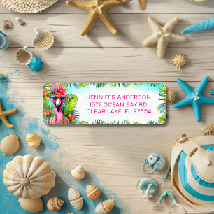 Étiquette Adresse de Retour Fun Flamant Tropical pour Annive