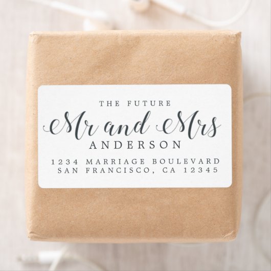 Étiquette Adresse de Retour Future Mr Mrs Script Noir Blanc (En situation)