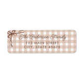 Étiquette Adresse de Retour Gingham Aquarelle Marron (Devant)