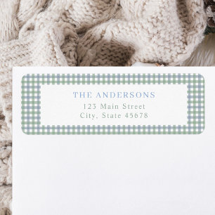 Étiquette Adresse de retour Gingham Bleu et Vert