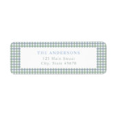 Étiquette Adresse de retour Gingham Bleu et Vert (Devant)