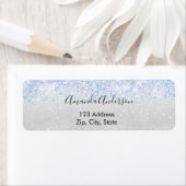 Étiquette Adresse de retour glamour pailletée bleu argenté (En situation)