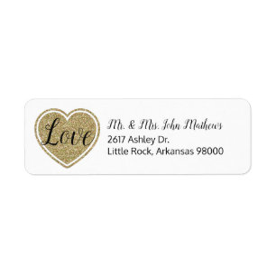Étiquette Adresse de retour Gold Heart Love