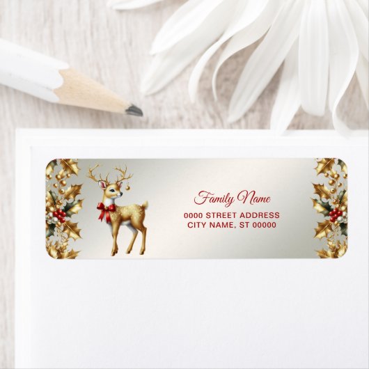 Étiquette Adresse de retour Gold Reindeer (En situation)