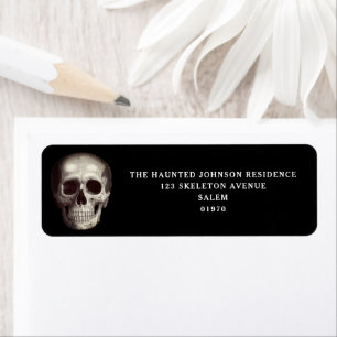 Étiquette Adresse de retour Halloween Crâne Noir Effrayant