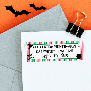 Étiquette Adresse de retour Halloween rose et vert sur le th