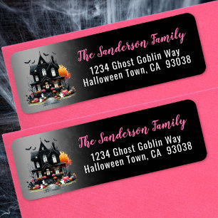 Étiquette Adresse de retour Haunted House Pink Halloween