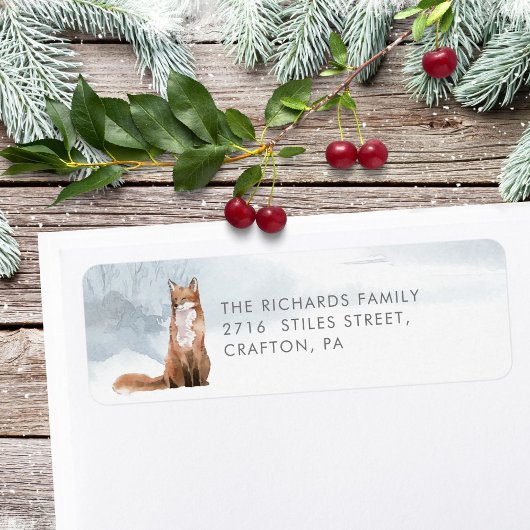 Étiquette Adresse de retour Hiver Cute Fox Élégant