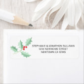 Étiquette Adresse de retour Holly Watercolor (En situation)