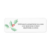 Étiquette Adresse de retour Holly Watercolor (Devant)