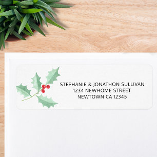 Étiquette Adresse de retour Holly Watercolor