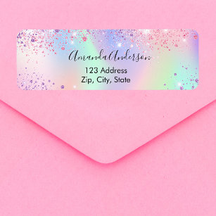 Étiquette Adresse de retour Holographique rose violet pétill