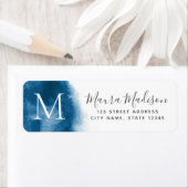 Étiquette Adresse de retour initiale du monogramme bleu aqua (En situation)