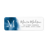 Étiquette Adresse de retour initiale du monogramme bleu aqua (Devant)