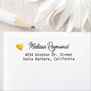 Étiquette Adresse de retour Label avec Faux Gold Heart & Nam