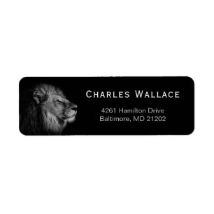 Étiquette Adresse de Retour Lion Noir et Blanc Majestueux