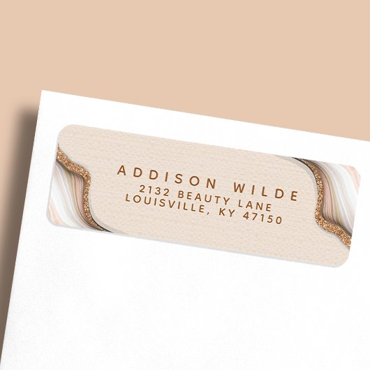 Étiquette Adresse de Retour Marbre Agate Pailleté