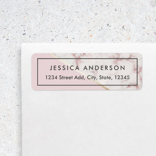Étiquette Adresse de Retour Marbre Rose et Or