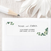 Étiquette adresse de retour mariage de la branche Eucalyptus (En situation)