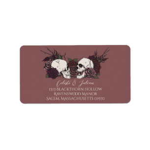 Étiquette Adresse de Retour Mariage Fleurie Crâne Mauve Somb