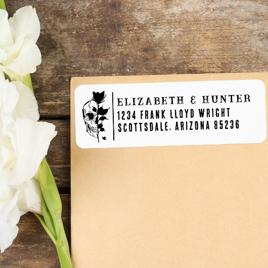 Étiquette Adresse de retour Mariage gothique Rose noir et cr