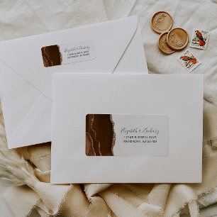 Étiquette Adresse de Retour Mariage Marron Moka Agate Or