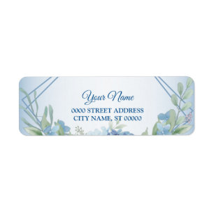 Étiquette Adresse de Retour Mariage Vintage Floral Bleu Pous