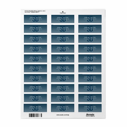 Étiquette Adresse de retour Modern Bold Blue Ombre (Feuille entière)