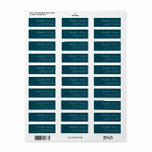 Étiquette Adresse de retour moderne bleu sarcelle blanc écri (Feuille entière)